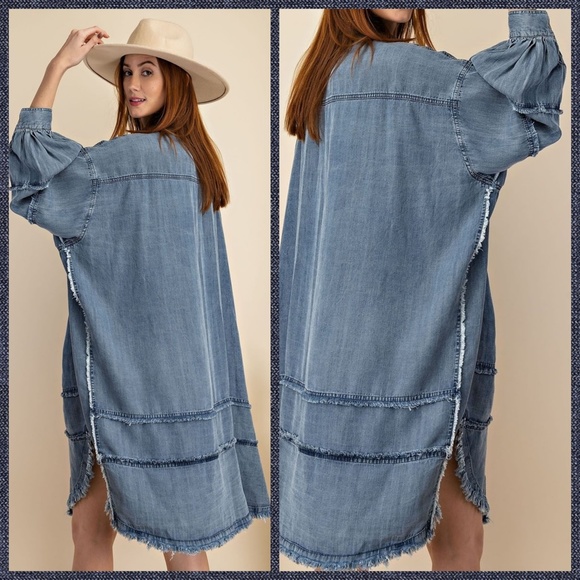 EASEL Ultra Oversized Shirt Dress-Distressed & Unique Details, Statement Sleeves - Picture 2 of 16